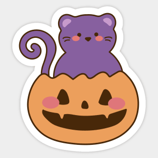 Cute Halloween Cat with Pumpkin Sticker